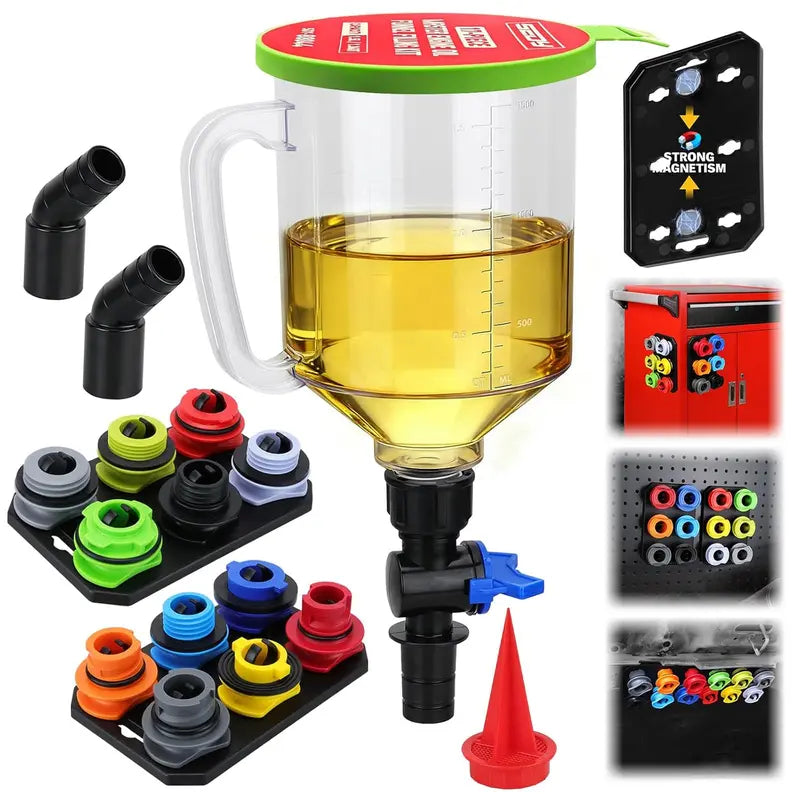 Oil Funnel Adapter Kit Color-Coded With Magnetic Trays