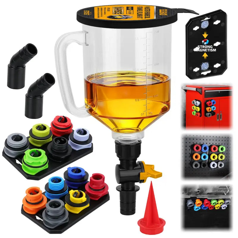 Oil Funnel Adapter Kit Color-Coded With Magnetic Trays