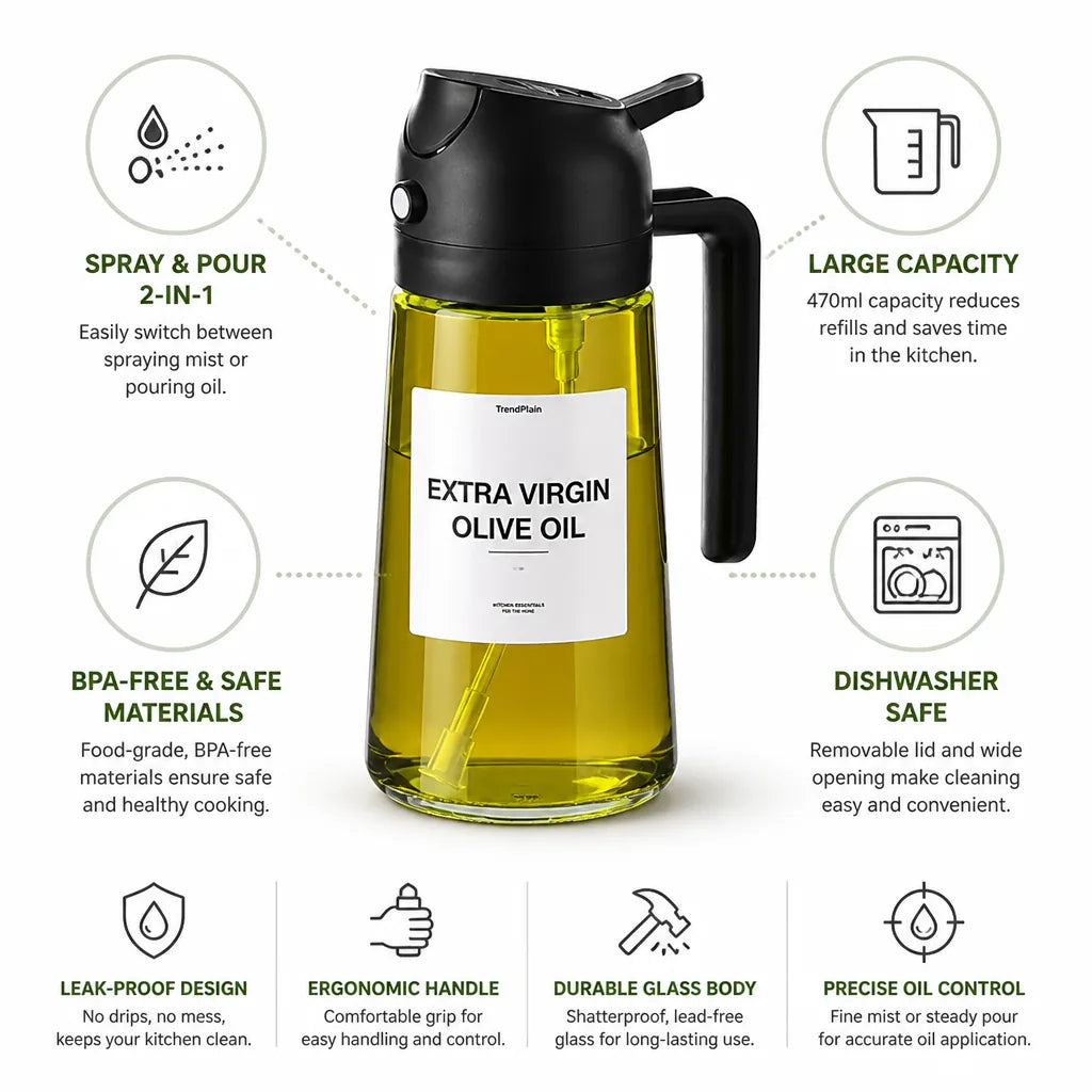 Oil Sprayer Bottle 2-In-1 Spray & Pour Glass 470ml