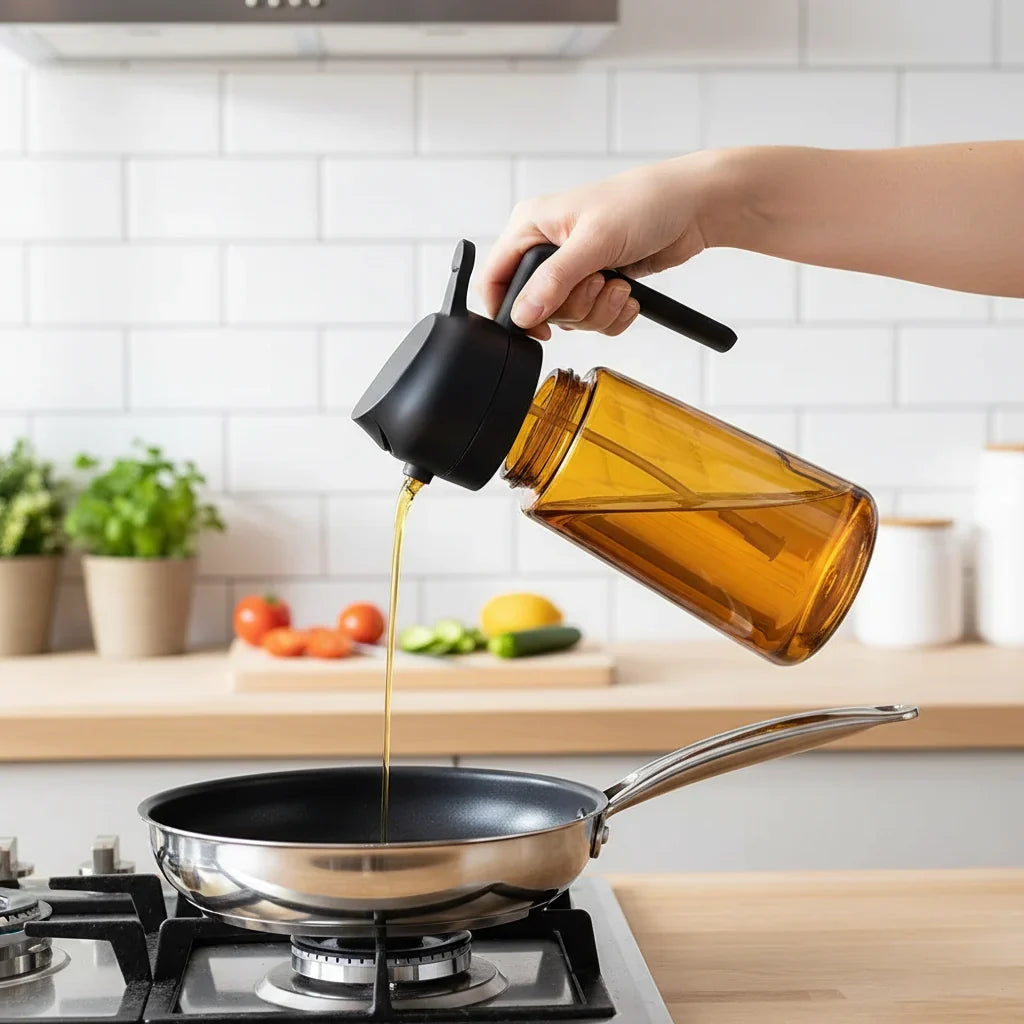 Olive Oil Dispenser Glass Drip Free Pour & Spray