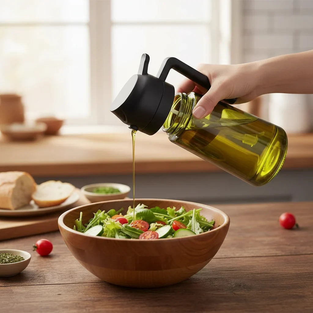 Olive Oil Dispenser Glass Drip Free Pour & Spray