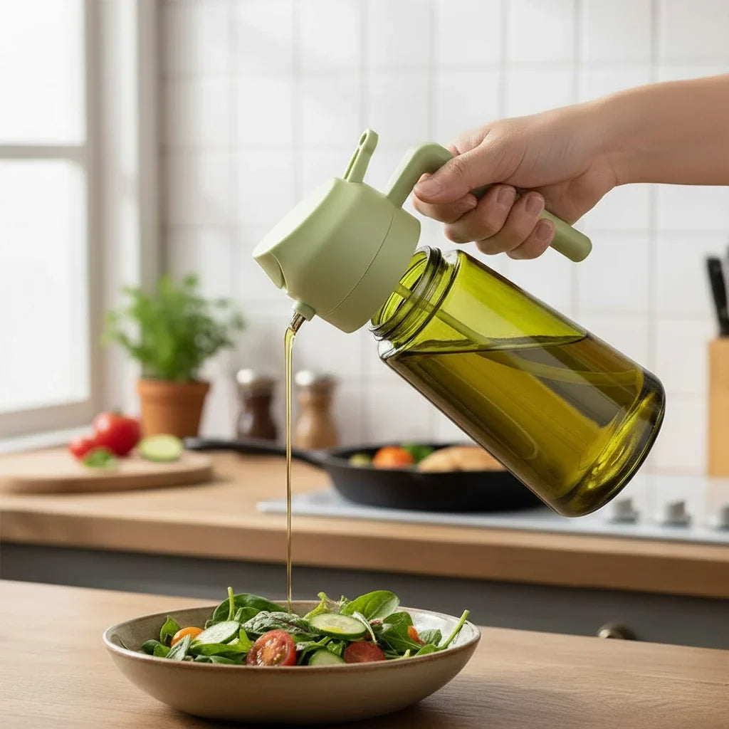 Olive Oil Dispenser Glass Drip Free Pour & Spray
