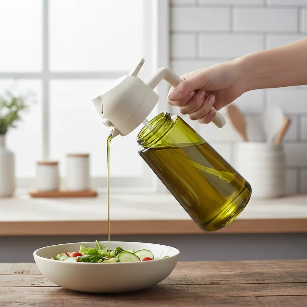 Olive Oil Dispenser Glass Drip Free Pour & Spray