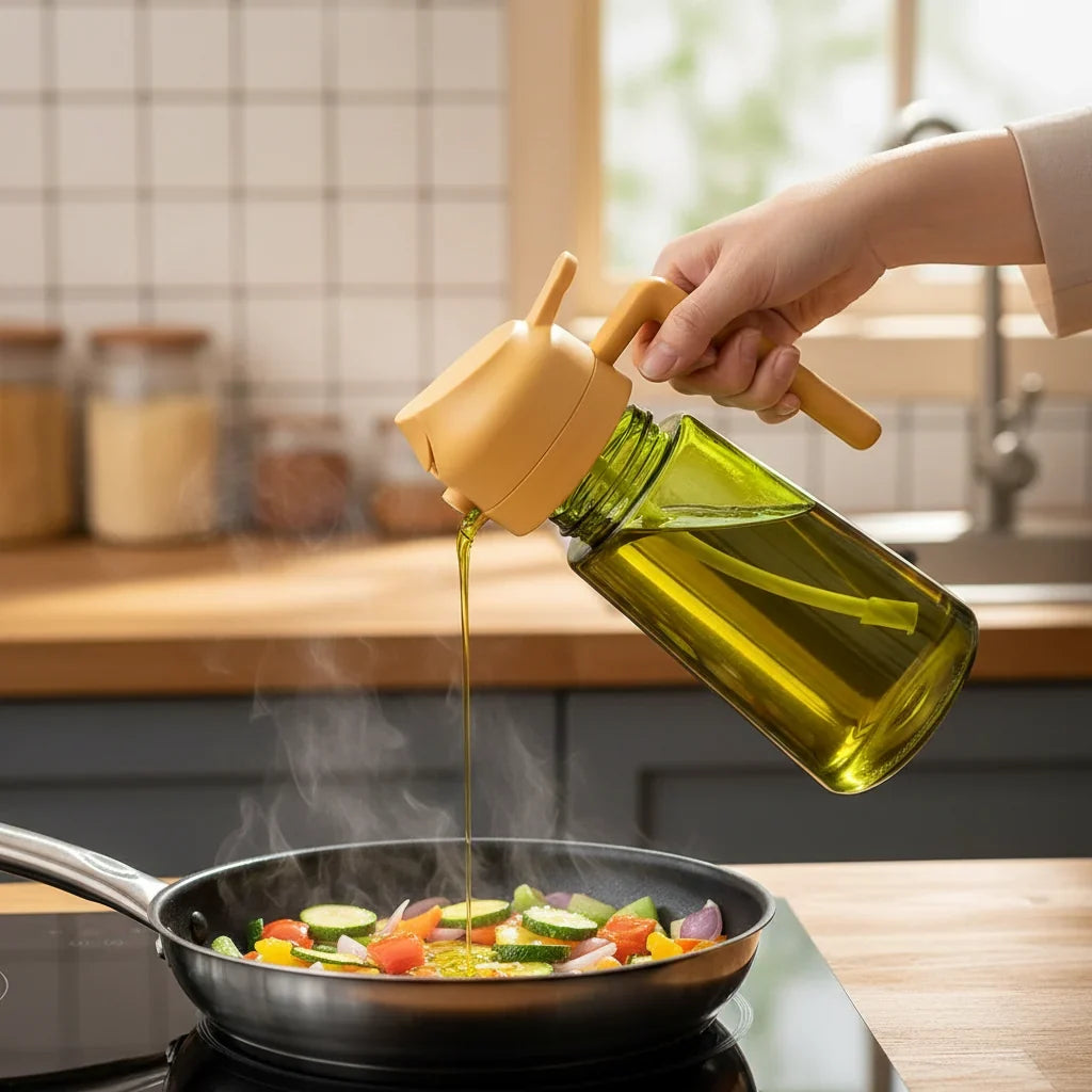 Olive Oil Dispenser Glass Drip Free Pour & Spray