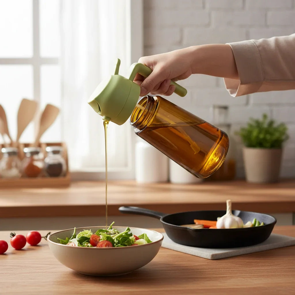 Olive Oil Dispenser Glass Drip Free Pour & Spray