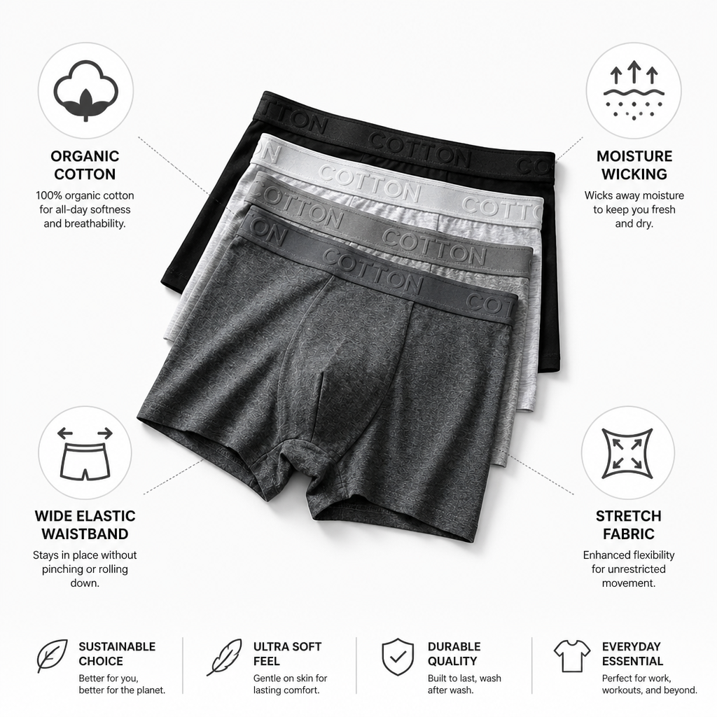 Organic Cotton & Moisture-Wicking Men's Boxer Briefs (5-Pack)