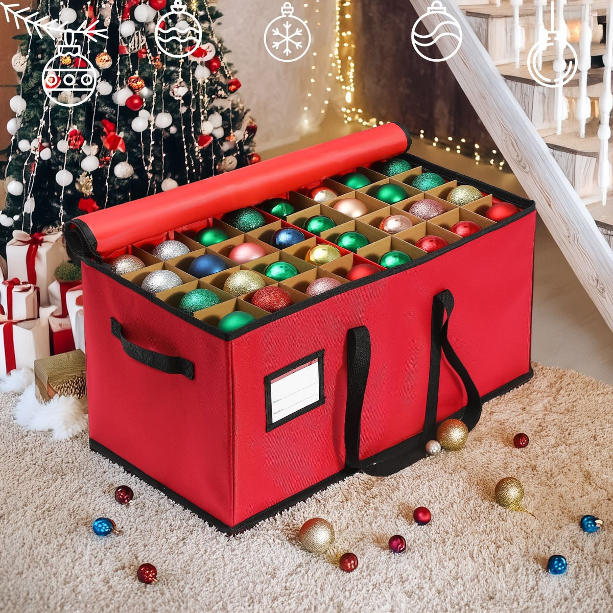 Ornament Storage Bag Divided Fabric Compartments Stackable