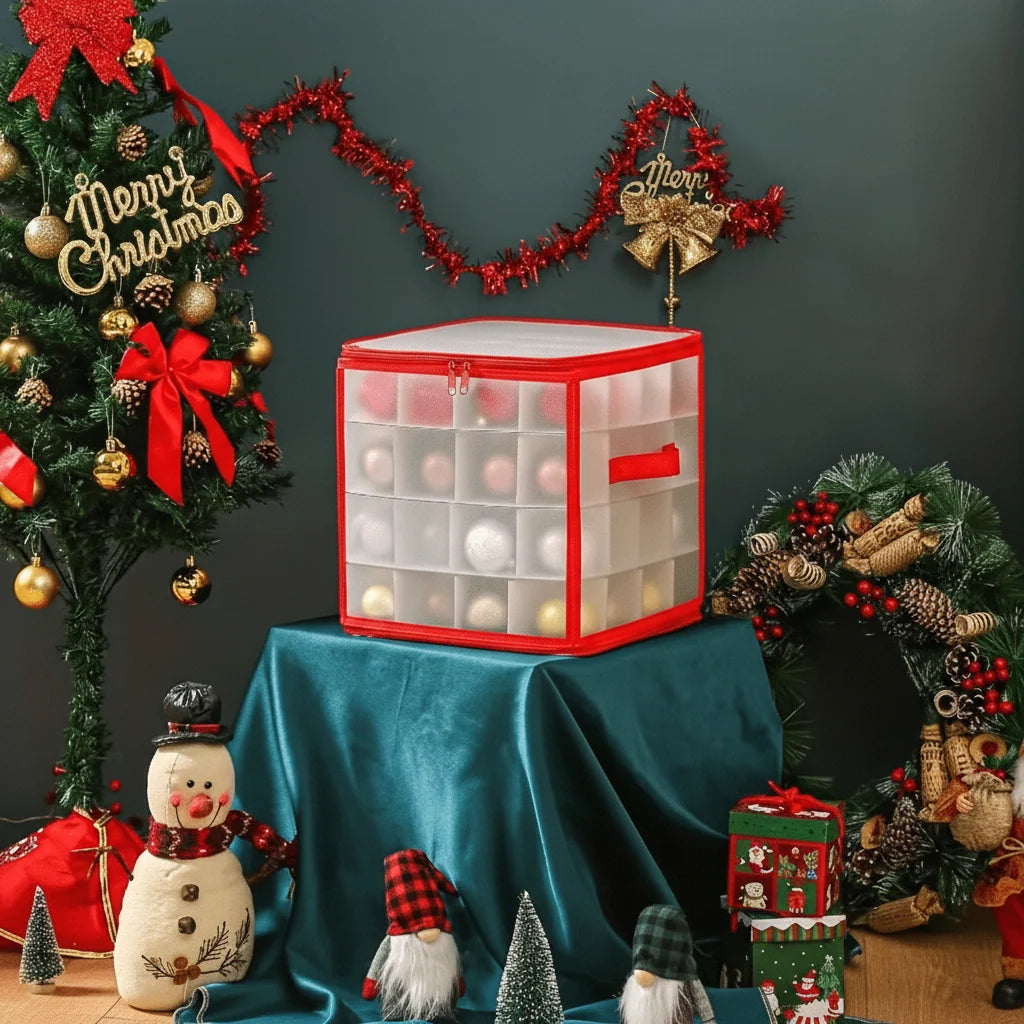 Ornament Storage Box Clear Plastic Divided Compartments Stackable