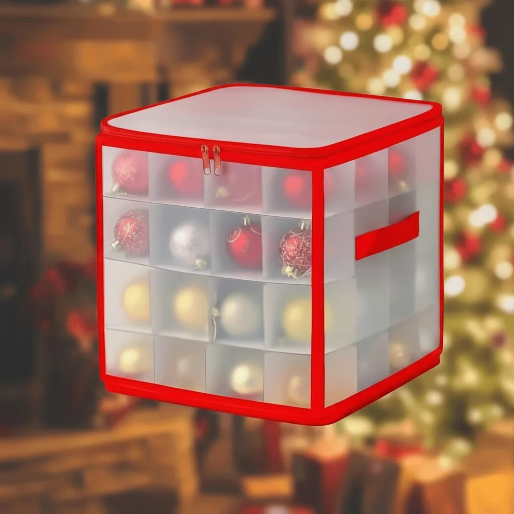Ornament Storage Box Clear Plastic Divided Compartments Stackable