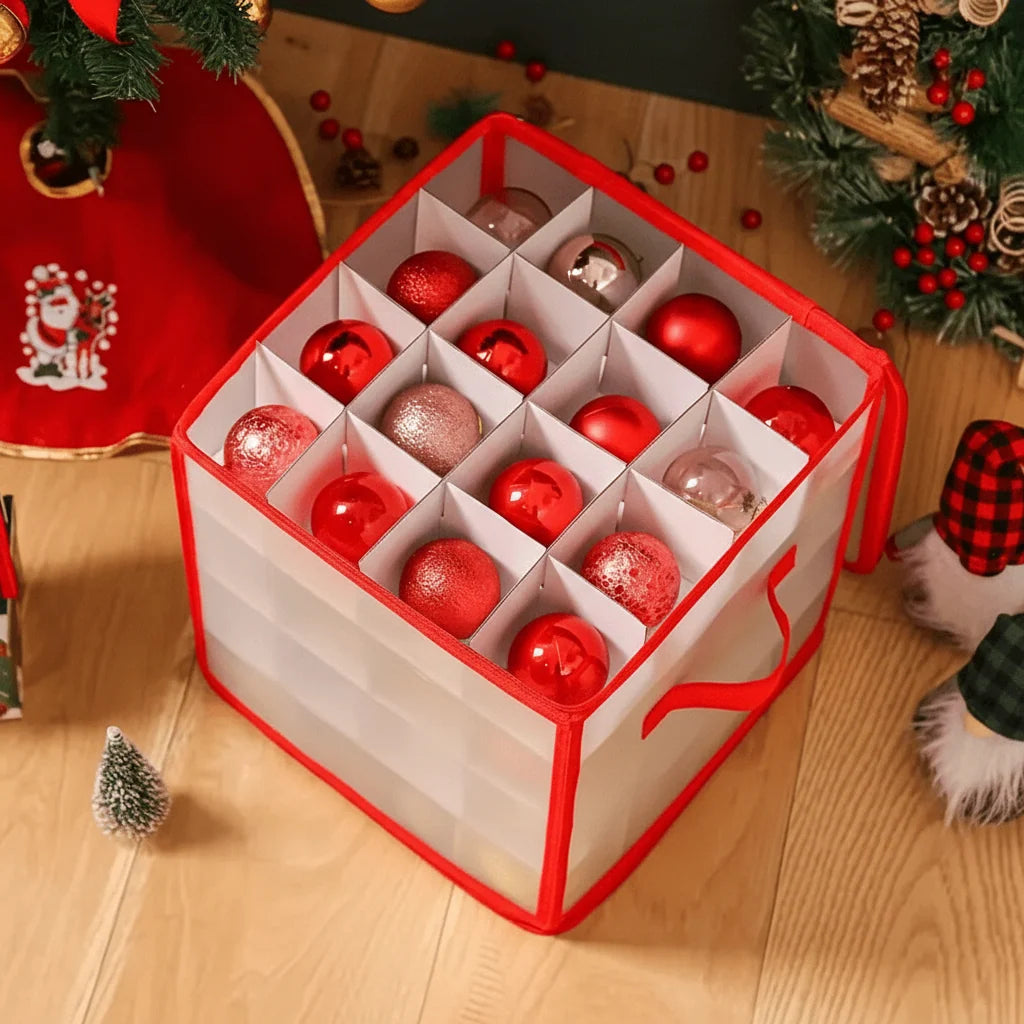 Ornament Storage Box Clear Plastic Divided Compartments Stackable