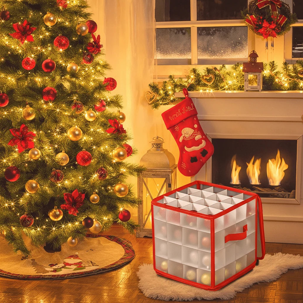 Ornament Storage Box Clear Plastic Divided Compartments Stackable