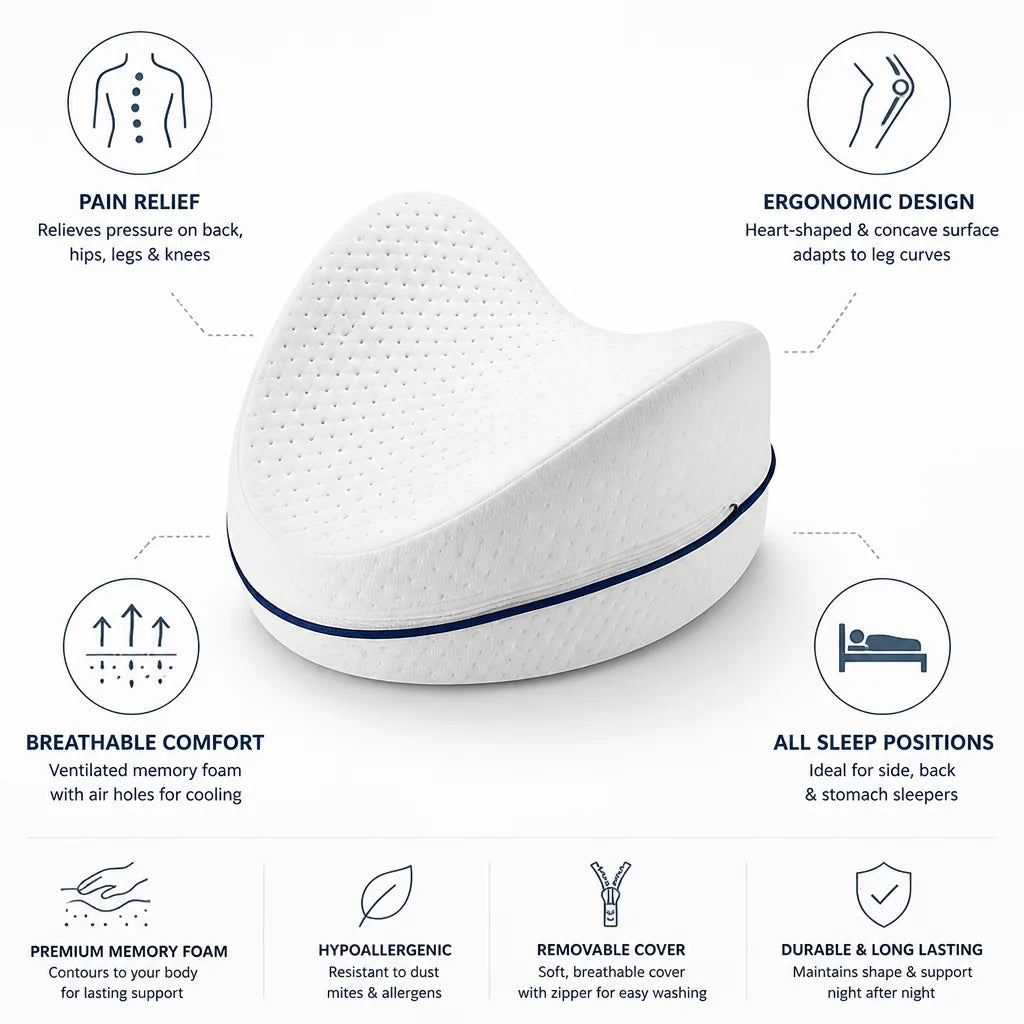 Orthopedic Leg Pillow Ventilated Memory Foam Ergonomic Heart Shape