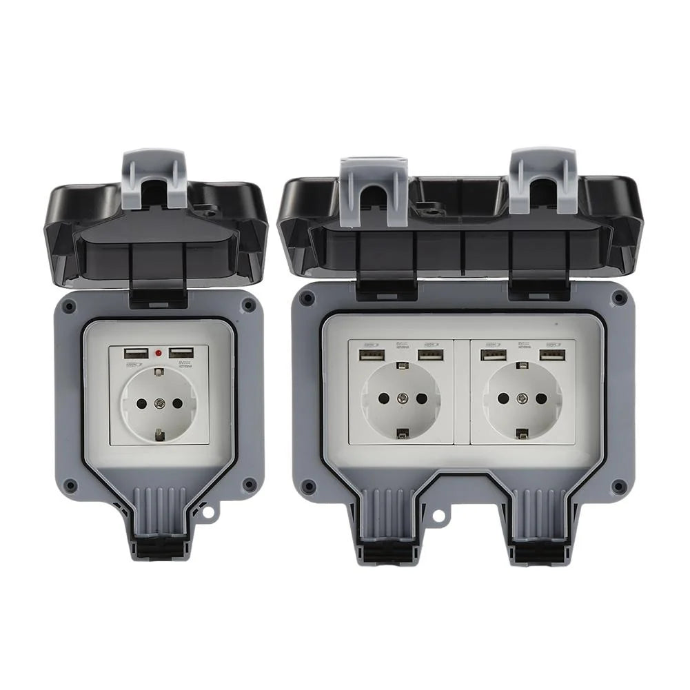 Outdoor Double Socket IP66 Weatherproof Lockable Cover