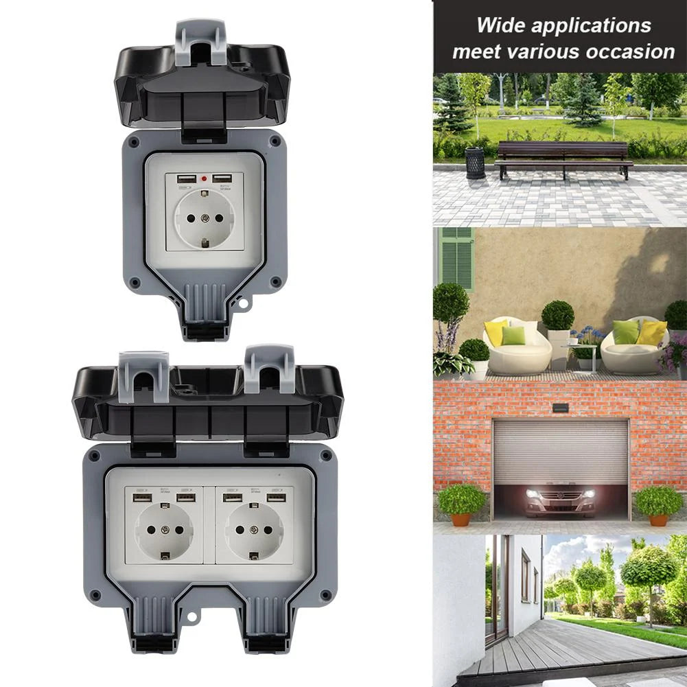 Outdoor Double Socket IP66 Weatherproof Lockable Cover