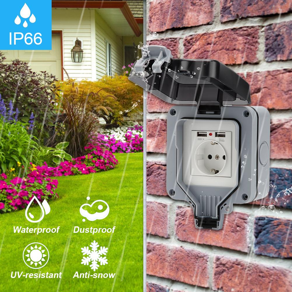 Outdoor Double Socket IP66 Weatherproof Lockable Cover