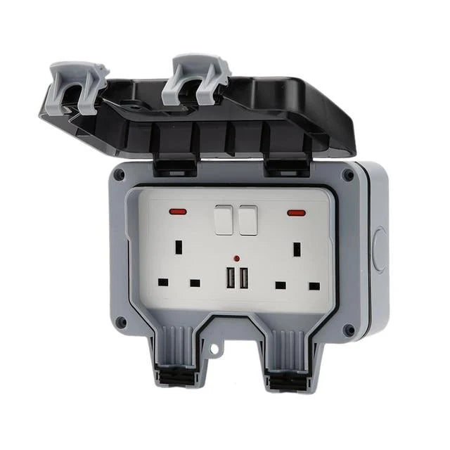 Outdoor Double Socket IP66 Weatherproof Lockable Cover