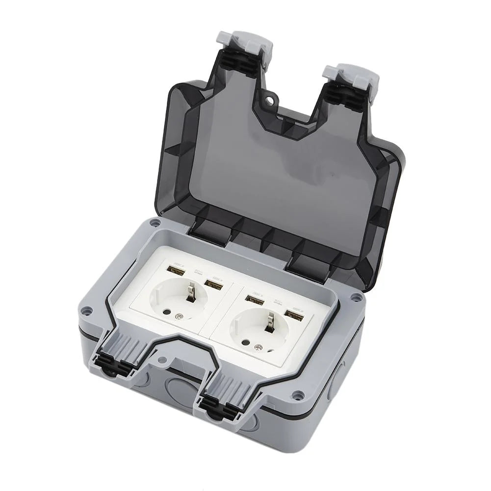 Outdoor Double Socket IP66 Weatherproof Lockable Cover