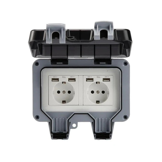 Outdoor Double Socket IP66 Weatherproof Lockable Cover