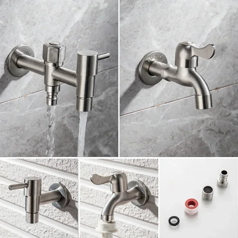 Outdoor Faucet Wall-Mounted 304 Stainless Steel Rust-Resistant