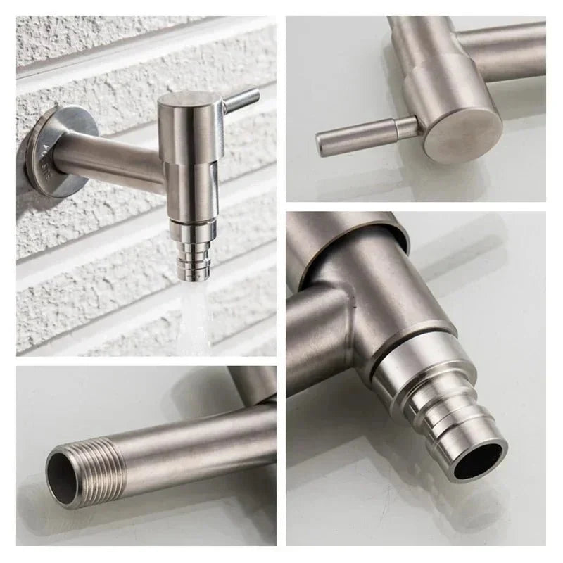 Outdoor Faucet Wall-Mounted 304 Stainless Steel Rust-Resistant