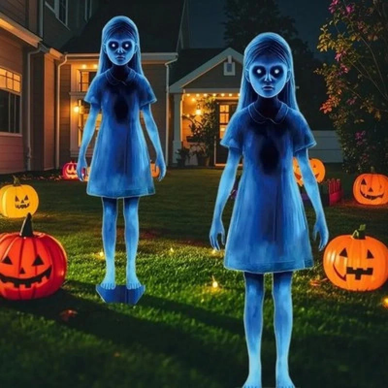Outdoor Halloween Decoration Lighted Twin Ghost Stakes Reusable