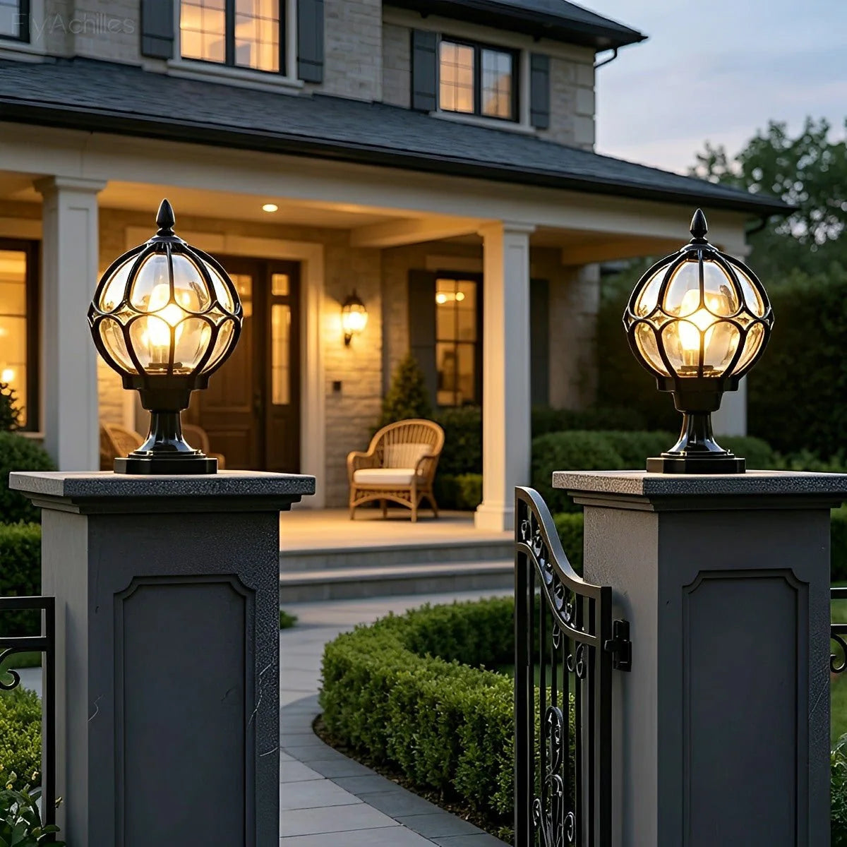 Outdoor Post Light Textured Glass Globe IP54 Rated