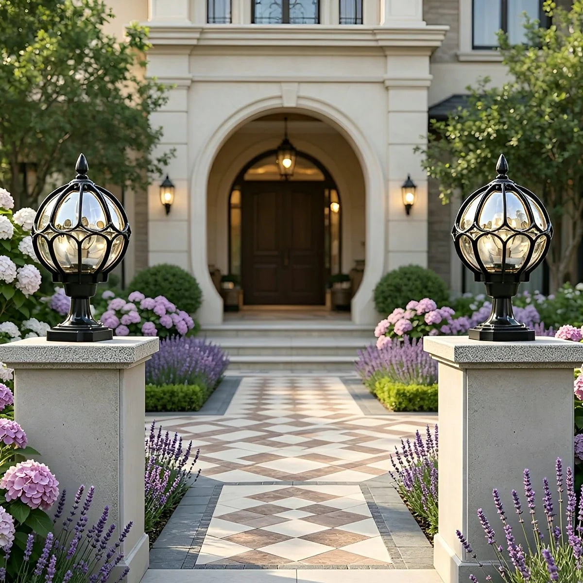 Outdoor Post Light Textured Glass Globe IP54 Rated