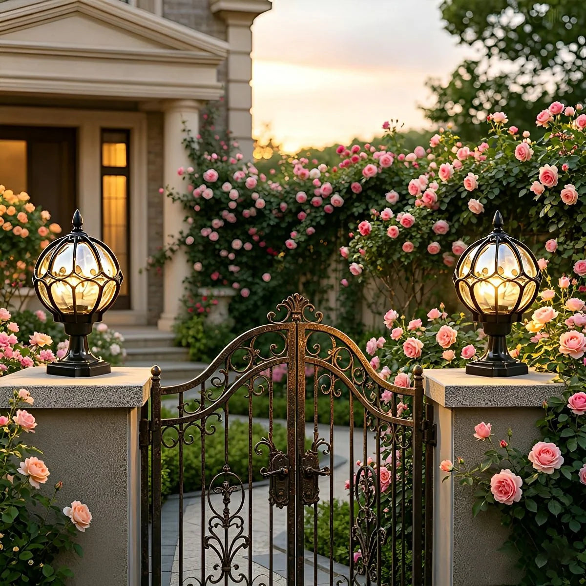 Outdoor Post Light Textured Glass Globe IP54 Rated