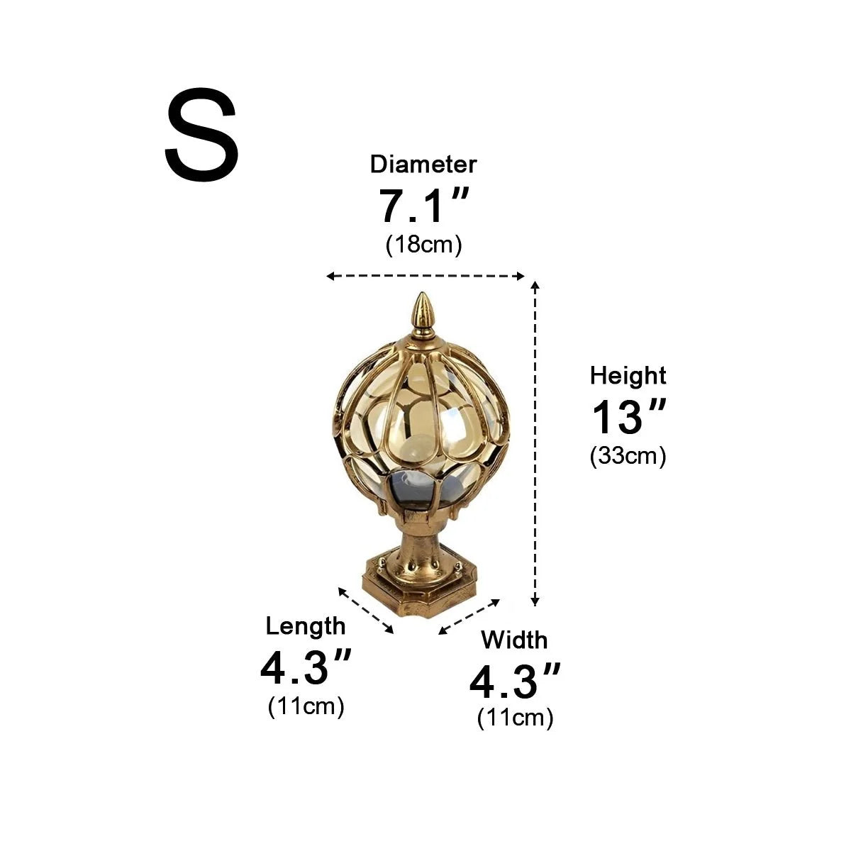 Outdoor Post Light Textured Glass Globe IP54 Rated