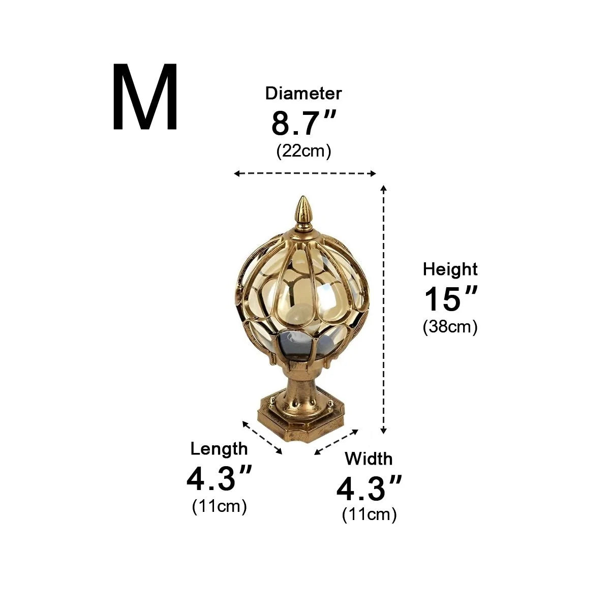 Outdoor Post Light Textured Glass Globe IP54 Rated
