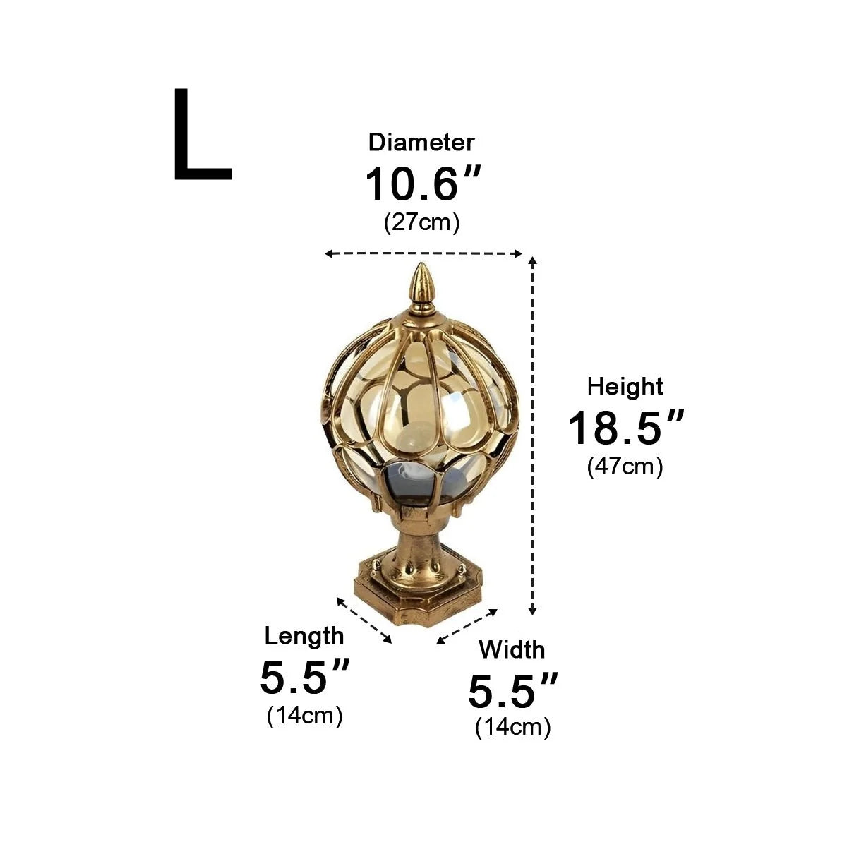 Outdoor Post Light Textured Glass Globe IP54 Rated