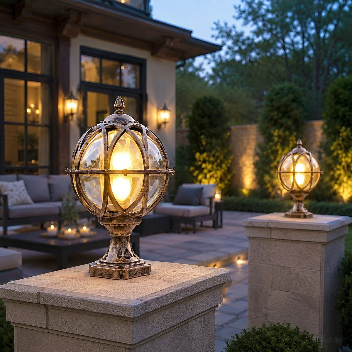 Outdoor Post Light Weather-Resistant Glass Globe Hardwired E27 Socket