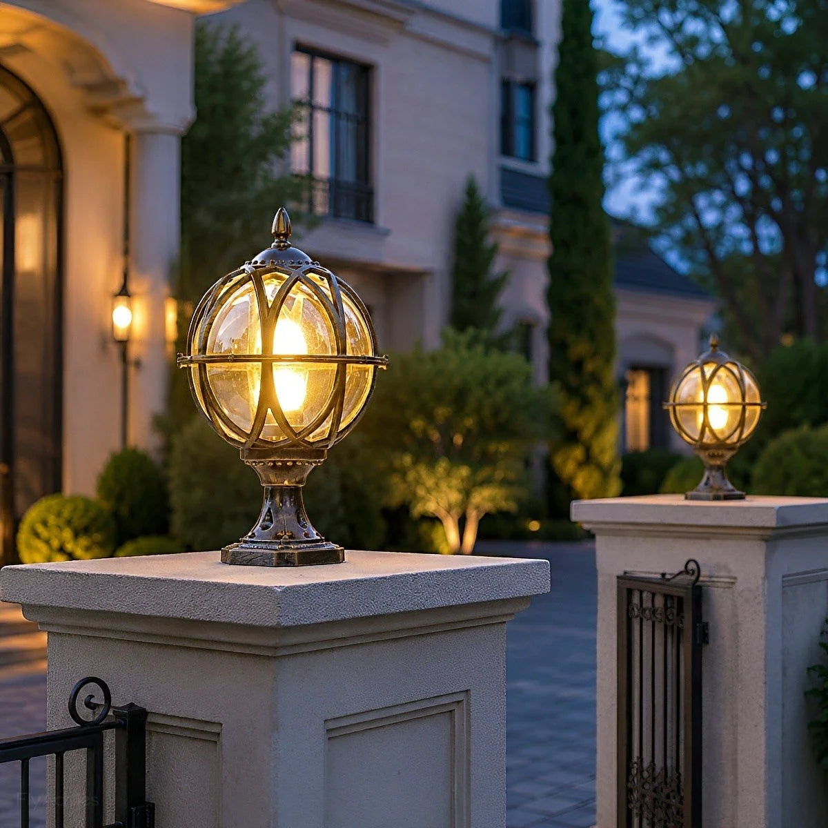 Outdoor Post Light Weather-Resistant Glass Globe Hardwired E27 Socket