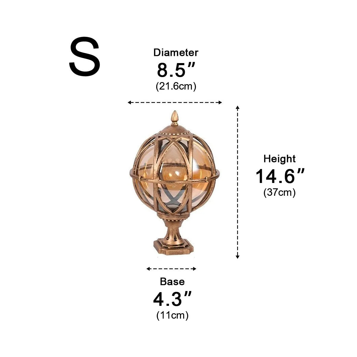 Outdoor Post Light Weather-Resistant Glass Globe Hardwired E27 Socket