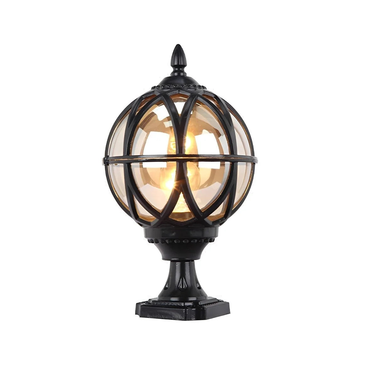 Outdoor Post Light Weather-Resistant Glass Globe Hardwired E27 Socket