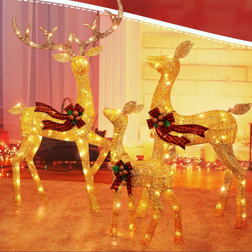 Outdoor Reindeer Decoration 3D Powder-Coated Steel Weatherproof LEDs