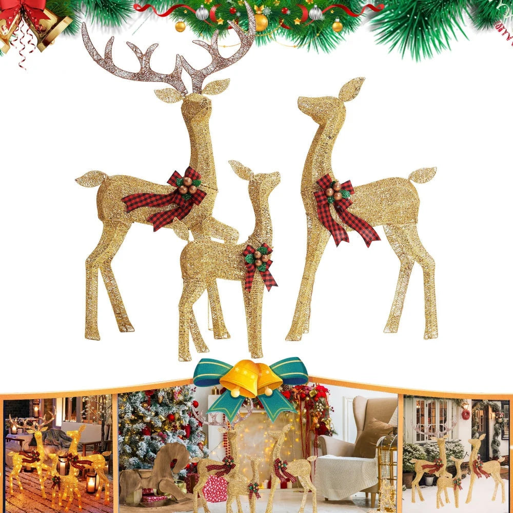 Outdoor Reindeer Decoration 3D Powder-Coated Steel Weatherproof LEDs
