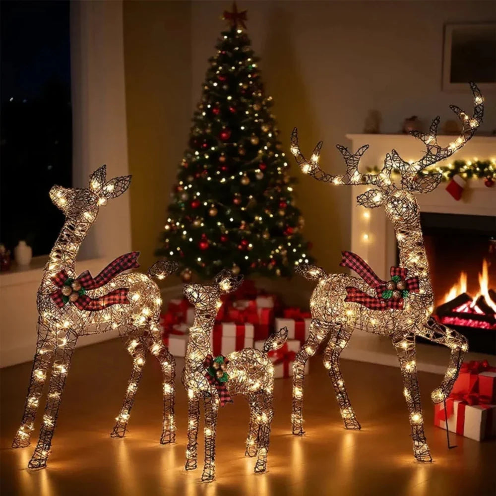 Outdoor Reindeer Decoration 3D Powder-Coated Steel Weatherproof LEDs