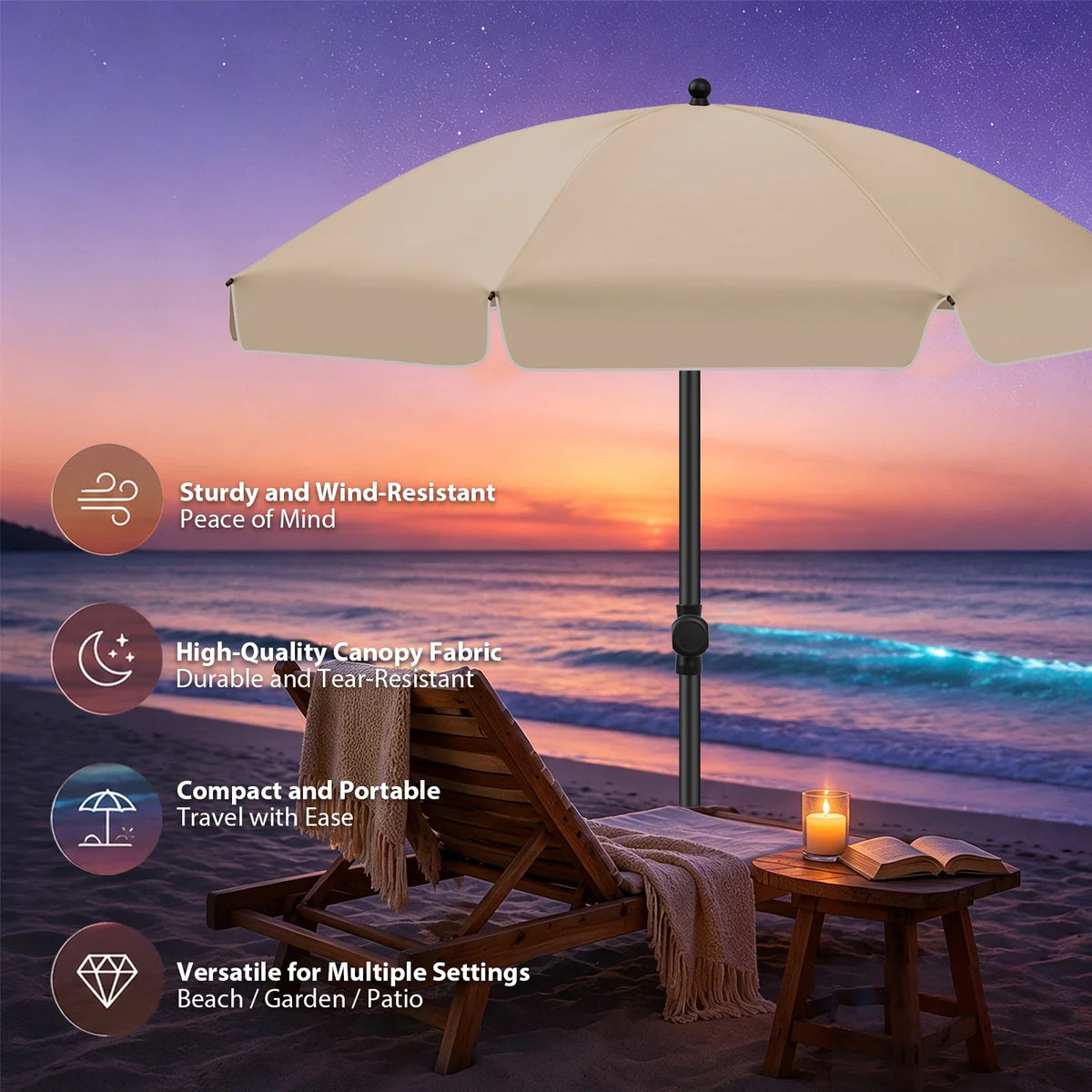 Outdoor Umbrella Adjustable Tilt UV-Resistant 79-Inch Canopy
