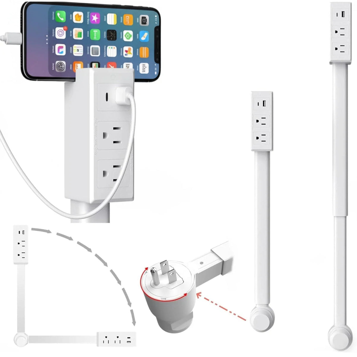 Outlet Extender 18–28 Inch USB A/C Charging
