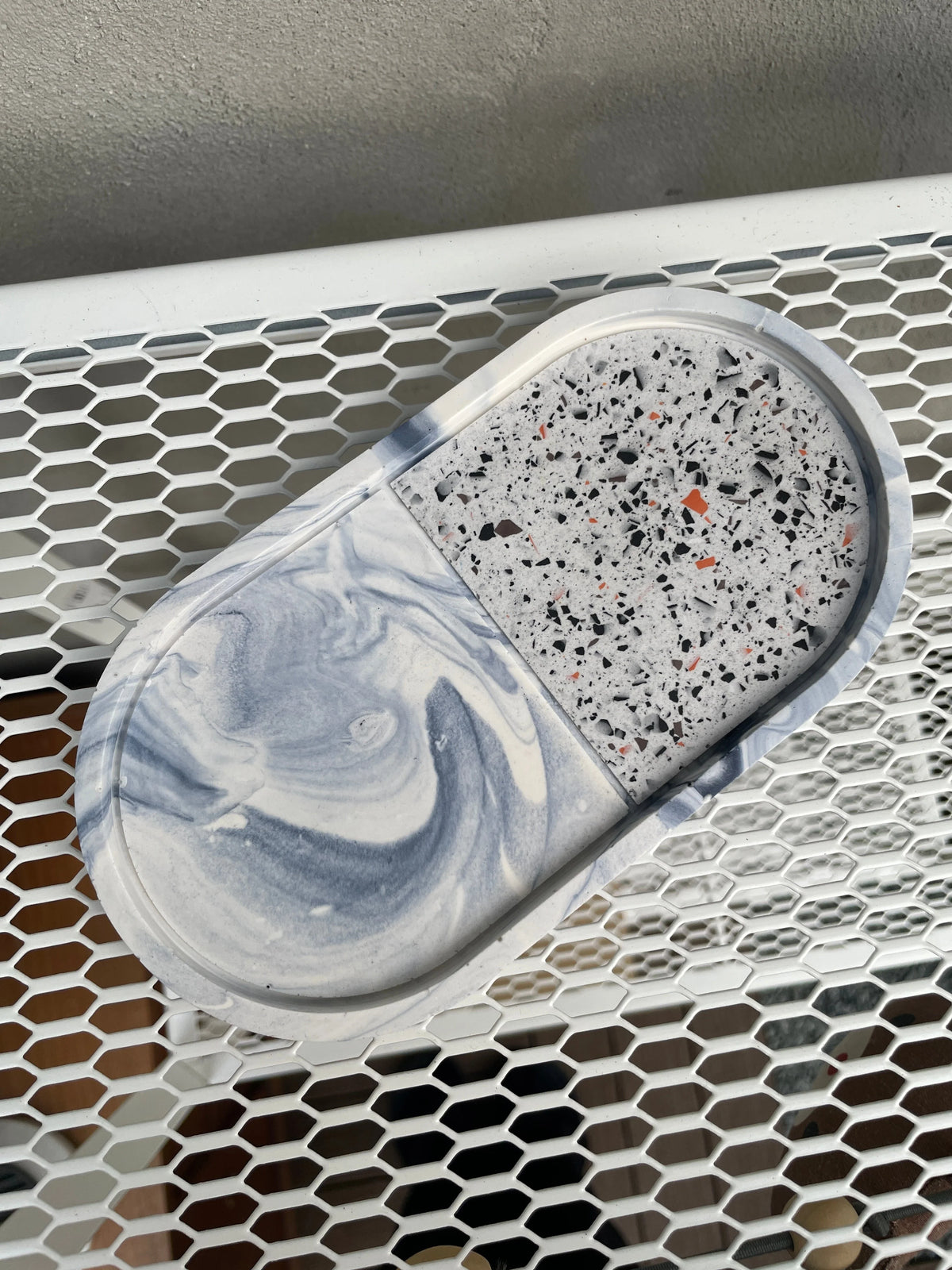 Oval Tray Handmade Two-Section Terrazzo & Marble Finish