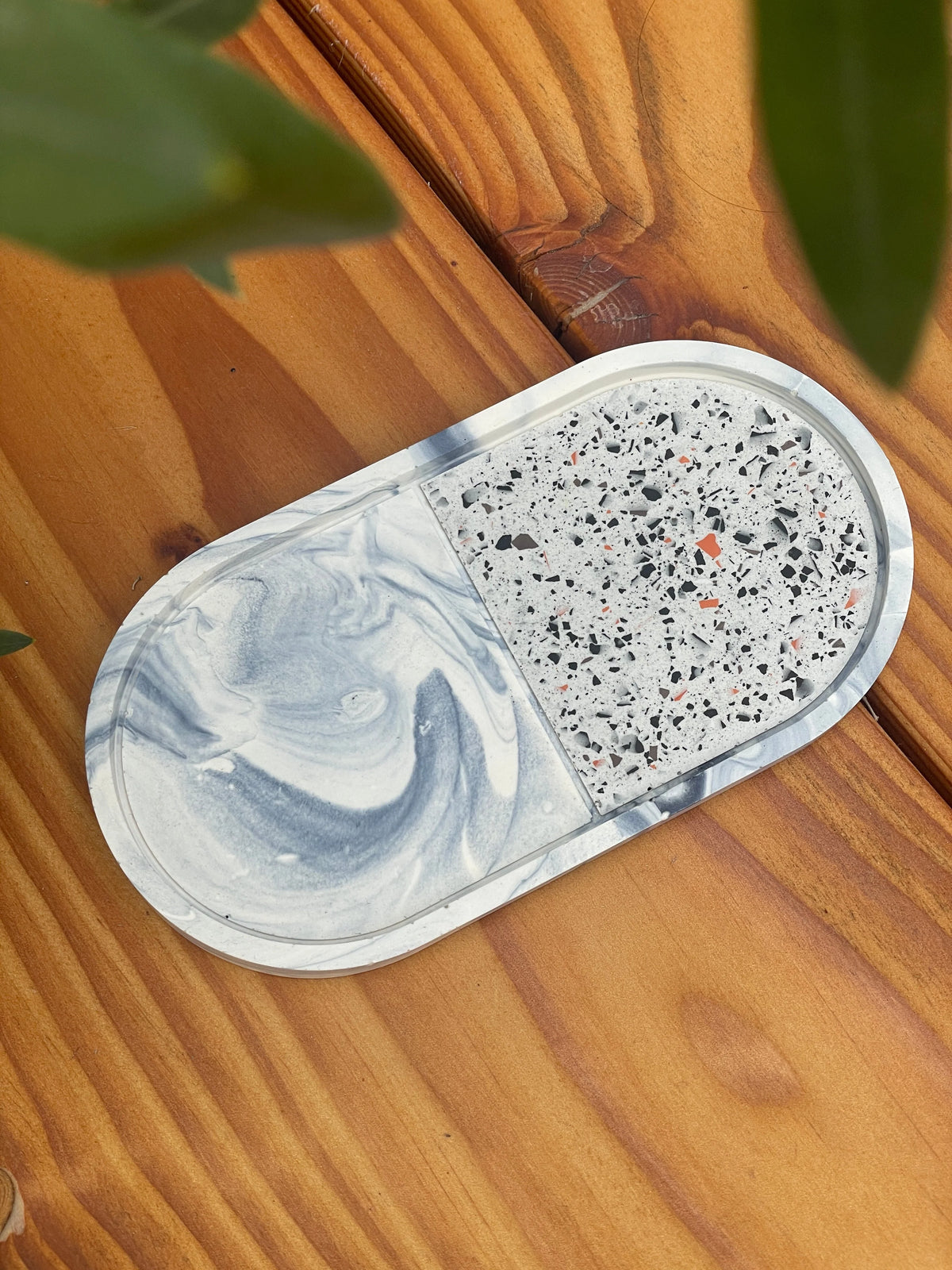 Oval Tray Handmade Two-Section Terrazzo & Marble Finish