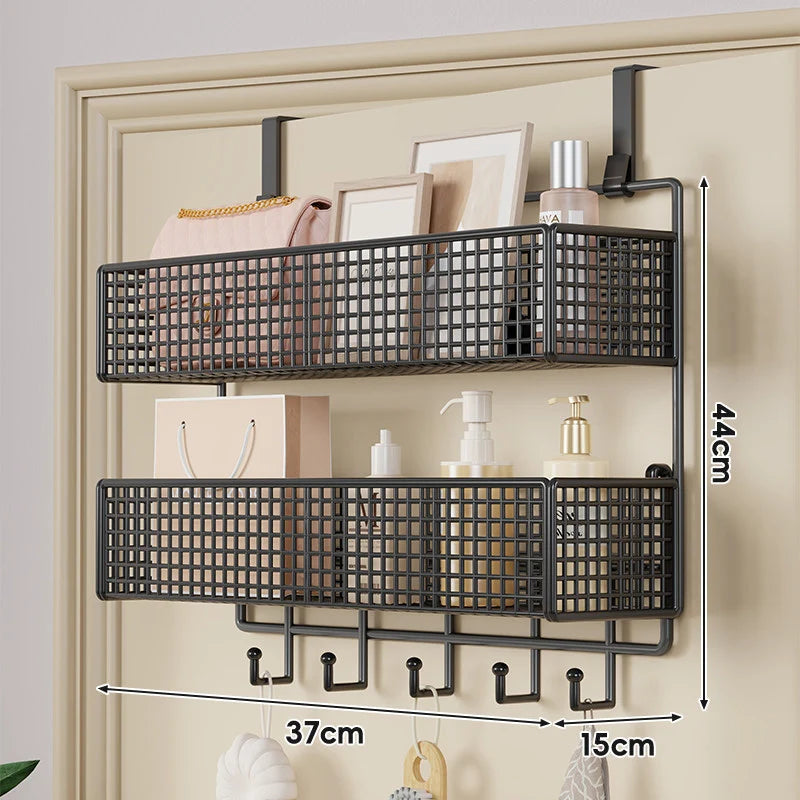 Over-The-Door Storage Basket Two-Tier Mesh Tool-Free Installation