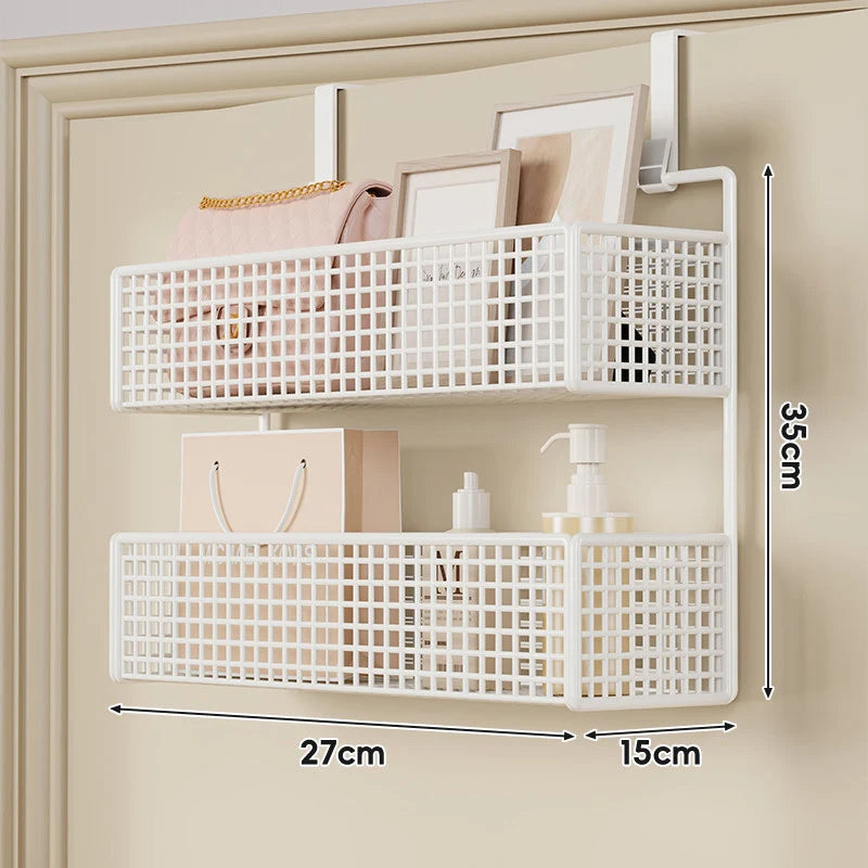 Over-The-Door Storage Basket Two-Tier Mesh Tool-Free Installation