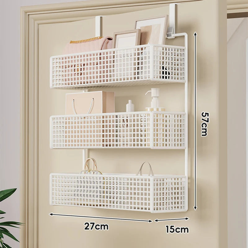 Over-The-Door Storage Basket Two-Tier Mesh Tool-Free Installation