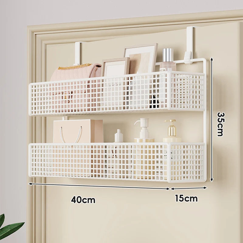 Over-The-Door Storage Basket Two-Tier Mesh Tool-Free Installation