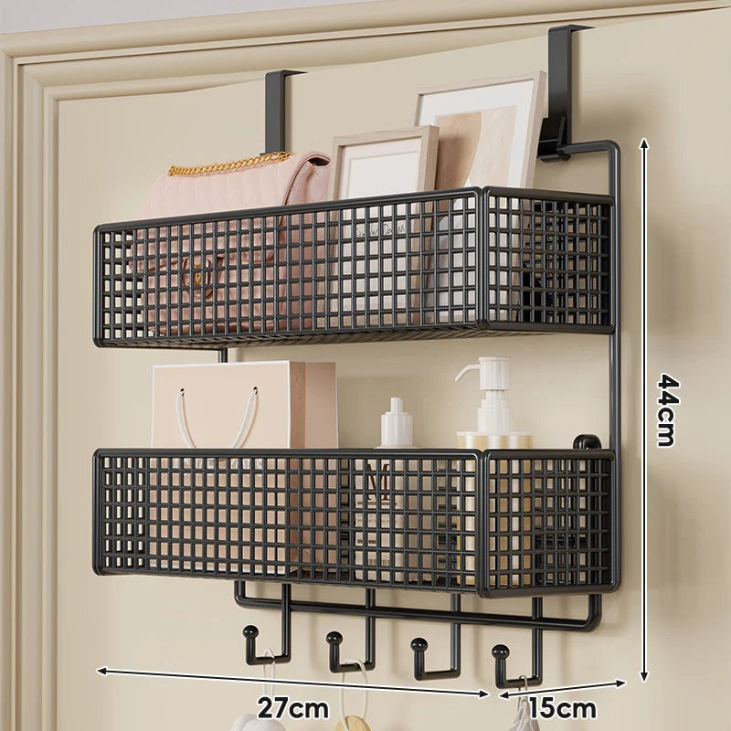 Over-The-Door Storage Basket Two-Tier Mesh Tool-Free Installation