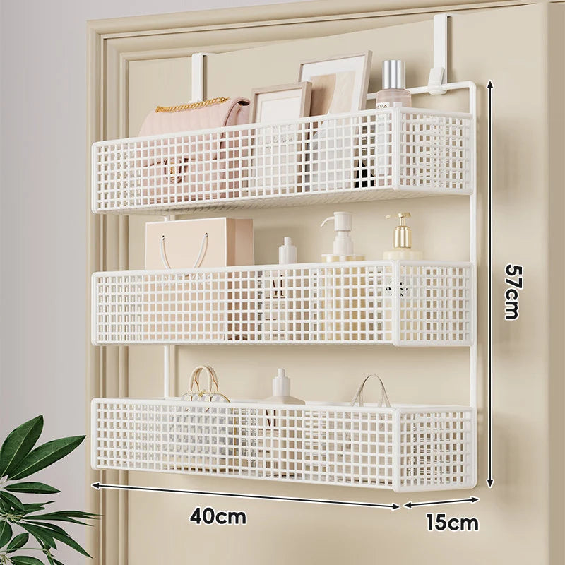 Over-The-Door Storage Basket Two-Tier Mesh Tool-Free Installation