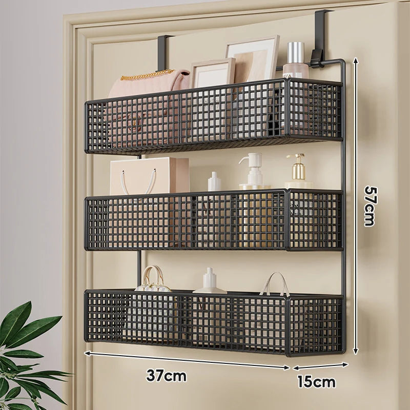 Over-The-Door Storage Basket Two-Tier Mesh Tool-Free Installation