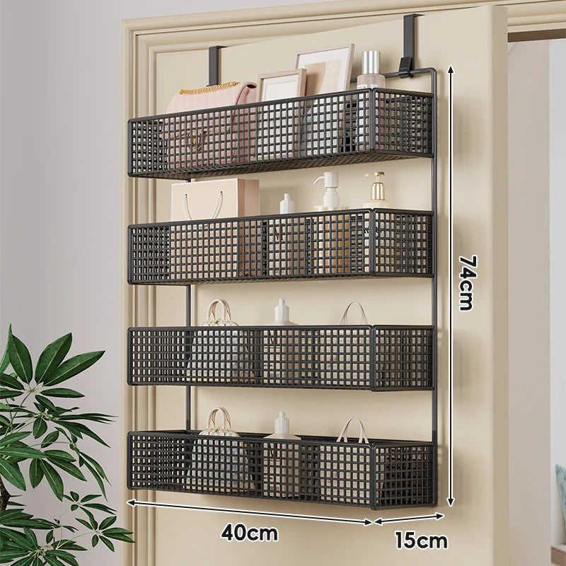 Over-The-Door Storage Basket Two-Tier Mesh Tool-Free Installation